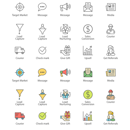 Illustrated design with the title 'Icons'