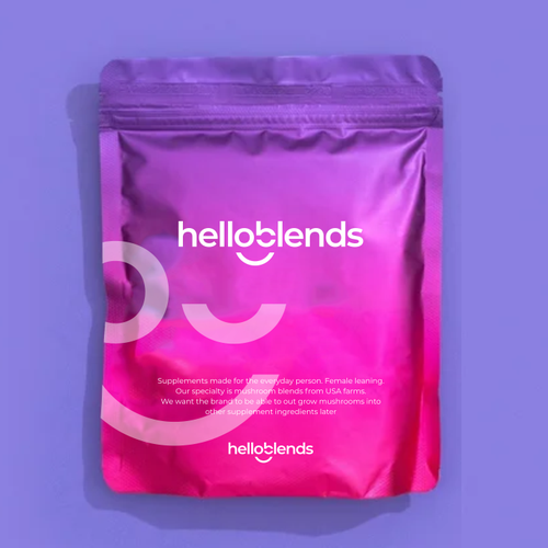 Hello design with the title 'helloblends Mushroom Supplements - Modern Colorful Brand'