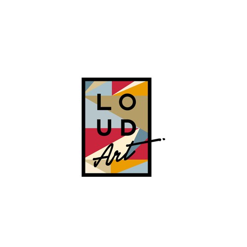 Abstract art logo with the title 'Create a logo for loud art, art with speakers attached'