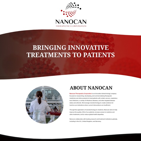 Healthcare design with the title 'Landing Page Design for Nanocan Therapeutics Corporation'