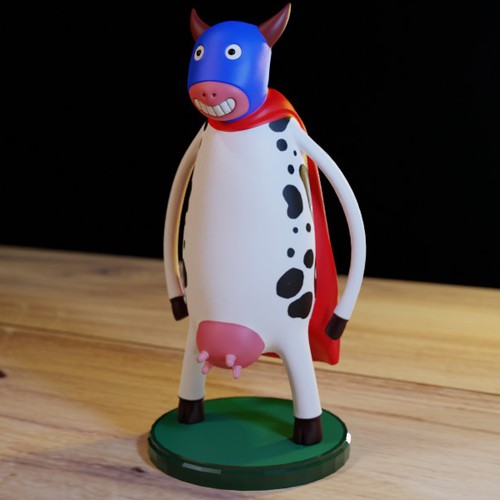 Blender 3D design with the title 'Supercow'