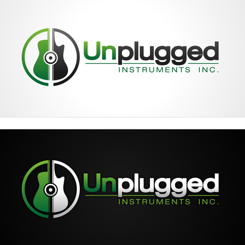 Speaker design with the title 'Create the next logo for Unplugged Instruments Inc.'