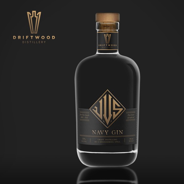 Gold label with the title 'Gin label design'