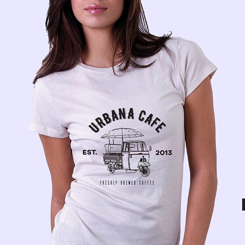 Line art t-shirt with the title 'Urbana Cafe, Winter T-Shirt'