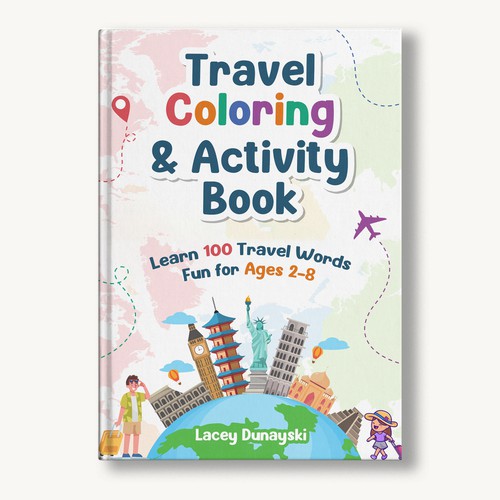 Kids book cover with the title 'Travel Coloring & Activity Book'