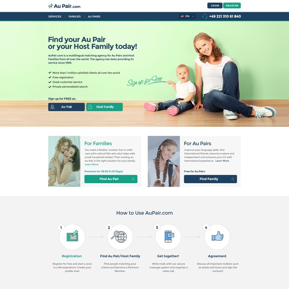 Bootstrap website with the title 'Website redesign for AuPair.com'