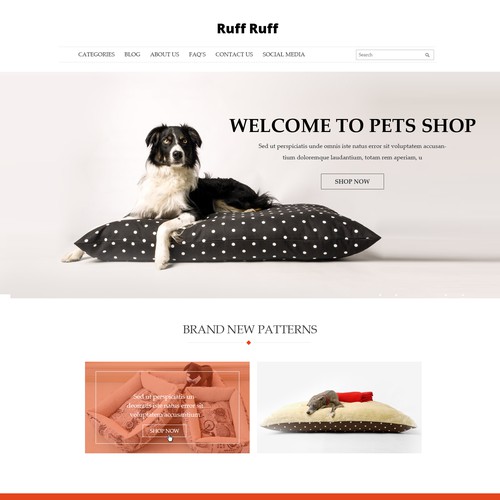 Dog website with the title 'Dog product website design'