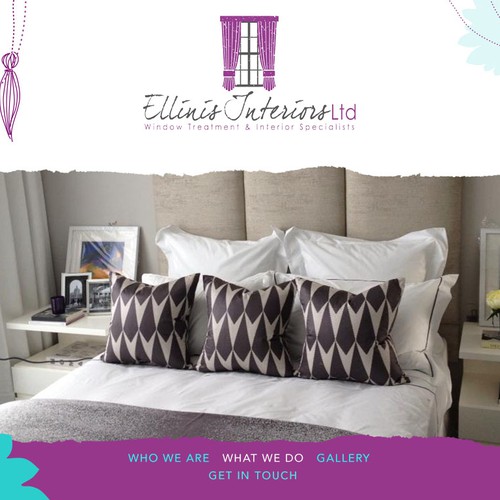 Purple website with the title 'Design the quirky creative web page for Ellinis Interiors!'