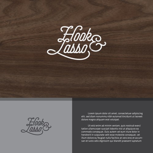 Hook design with the title 'Create a powerful, playful logo and biz card for writers at Hook & Lasso'