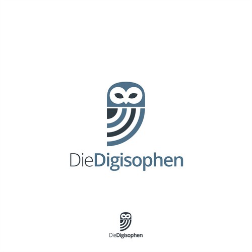 Owl logo with the title 'Logo That Combines Digitization (digital communication) and Philosophy.'