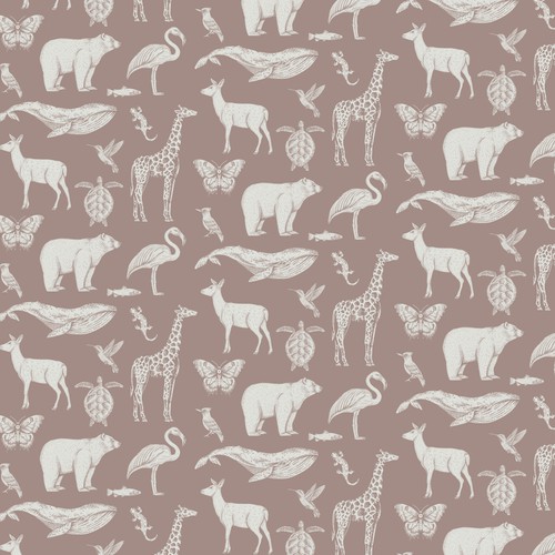 Wallpaper design with the title 'realistic animal illustrations - design for children bedding'
