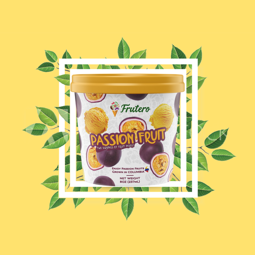 Ice cream label with the title 'Passion Fruit Ice Cream Label Design'