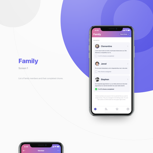 IPhone design with the title 'Family chores app'