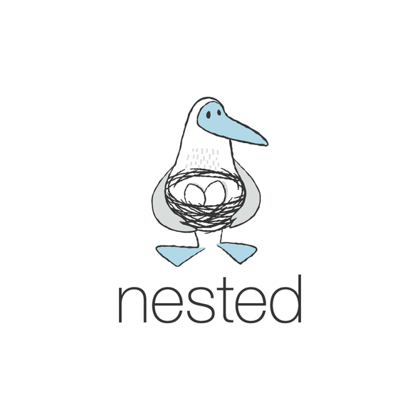 Whimsical logo with the title 'Blue-Footed Booby logo for "nested"'