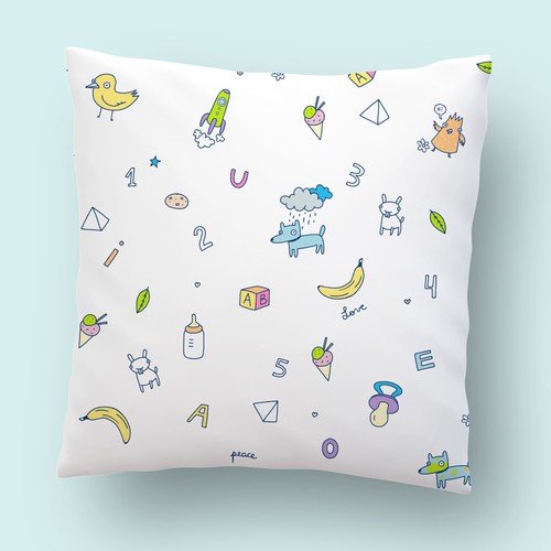 Kid artwork with the title 'Kids fun illustration pattern for pillow'