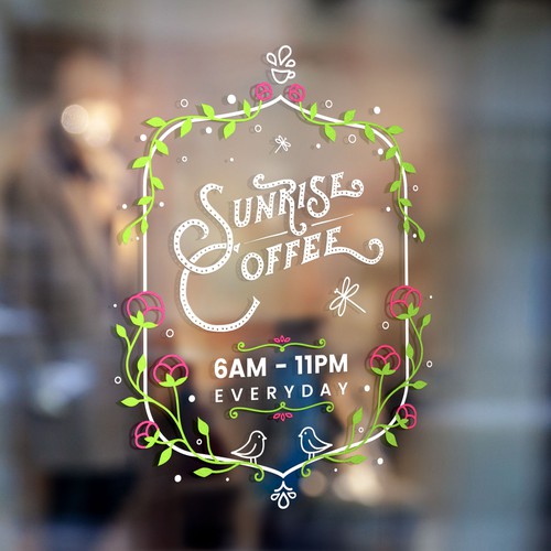 Welcome design with the title 'Glass sticker for coffee shop entrance '