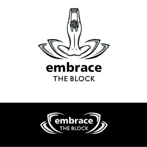 Dark green logo with the title 'Embrace the block'
