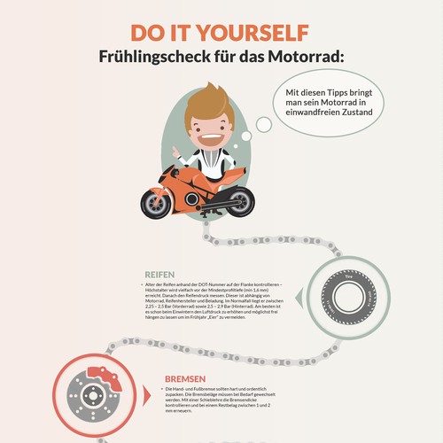 Step design with the title 'Infographic for preparing your motorbike for the ride season'