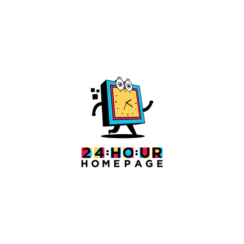 Clock logo with the title 'Playful Logo for 24HOUR HOMEPAGE'