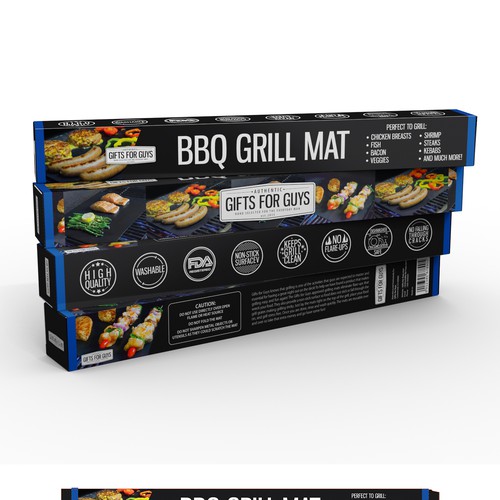 High-tech design with the title 'Create new grill mat packaging for Gifts for Guys'