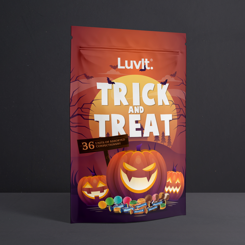 Candy packaging with the title 'Packaging Design for Luvit - Trick and Treat Halloween Pack'