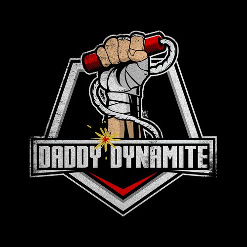 Martial arts logo with the title 'hand holding dynamite logo design for DADDY DYNAMITE MMA'