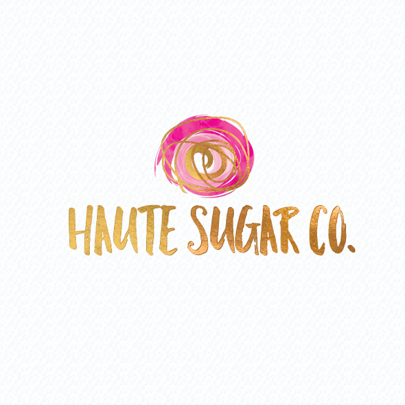 Gold foil logo with the title 'Haute sugar is an alcohol infused cotton candy company with different toppings'