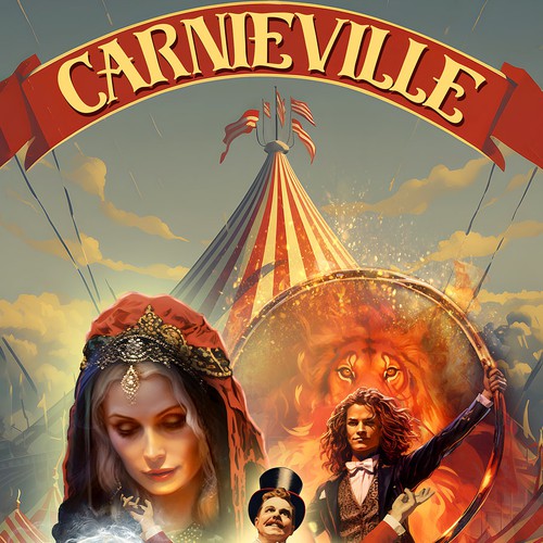 Digital art book cover with the title 'Carnieville - Book cover illustration'