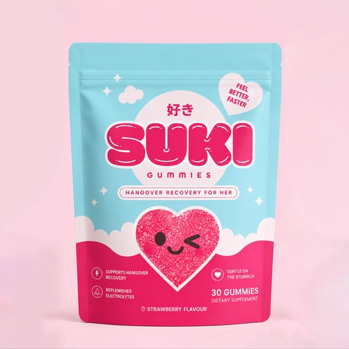 Gummy packaging with the title 'Playful Pouch Packaging Design for SUKI Gummies'