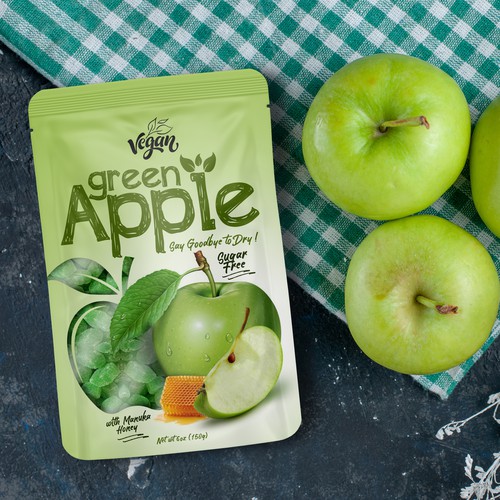 Vegan food packaging with the title 'Green Apple candy packaging'