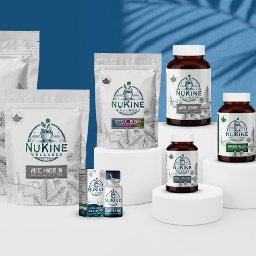 Powder design with the title 'Nukine label and packaging designs'