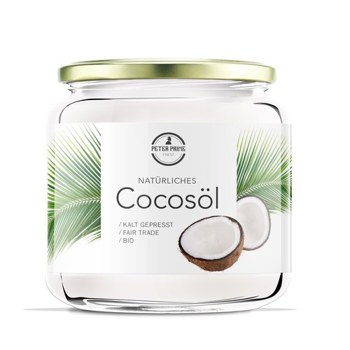 Coconut label with the title 'Etikettendesign — Cocosöl'
