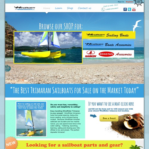 Beach website with the title 'Head turning sailboat company website design needed'
