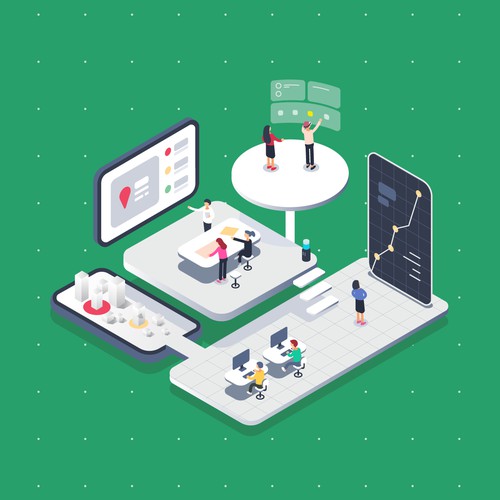 Isometric illustration with the title 'Isometric illustration for Concept3D'