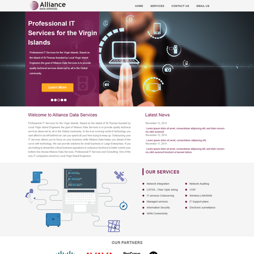 Internet website with the title 'Create a professional Technology Services website for the next big network integrator'