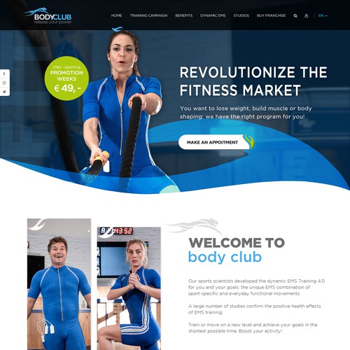 Sports website with the title 'New Homepage for an innovative and already successful Fitness Franchise Company'