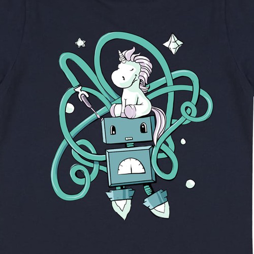 Robot illustration with the title 'Robot & Unicorn'