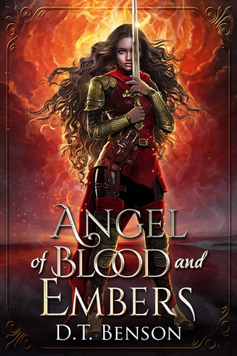 Magical design with the title 'Angel of Blood and Embers '
