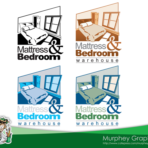 Bed design with the title 'Need Professional Logo for Mattress and Bedroom Warehouse'