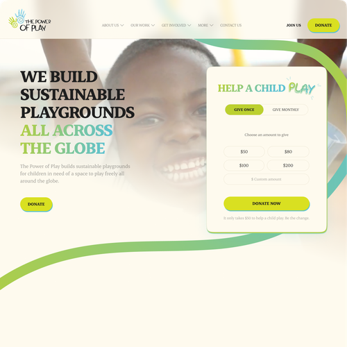 Nonprofit website with the title 'Playful design for a non-profit helping children discover the power of play'