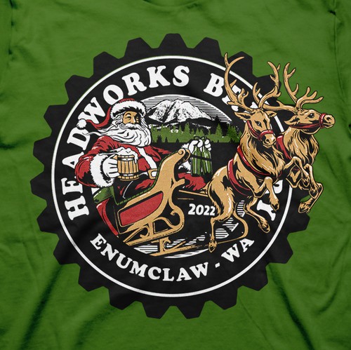 Christmas t-shirt with the title 'HEADWORKS BREWERY santa sleigh'
