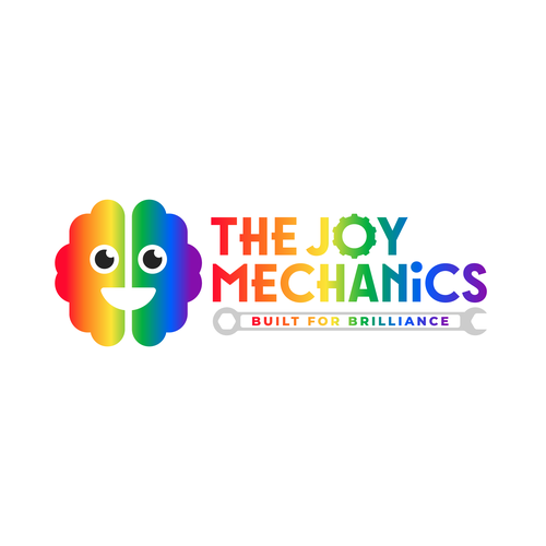 Rainbow design with the title 'THE JOY MECHANICS Logo Design'
