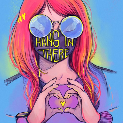 Portrait artwork with the title 'Hang in there'