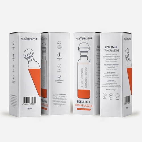 Water bottle design with the title 'Package design'