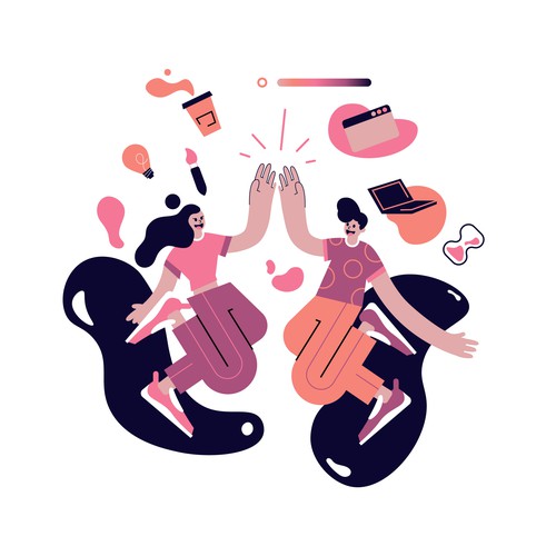 Stylized design with the title 'Project Complete Illustration'