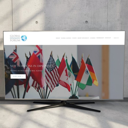 London design with the title 'NEW HORIZONS FOR GLOBAL DIPLOMATIC FORUM'