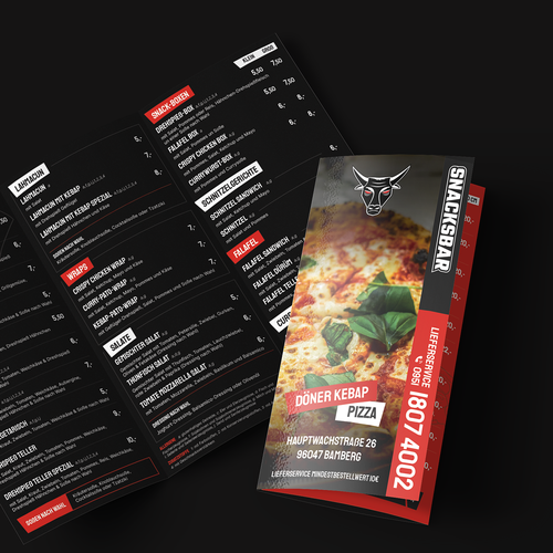 Pizzeria design with the title 'Urban and Modern Kebabs & Pizzeria Menu'