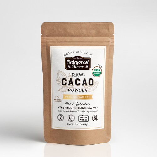 Chocolate label with the title 'Raw Cacao label'