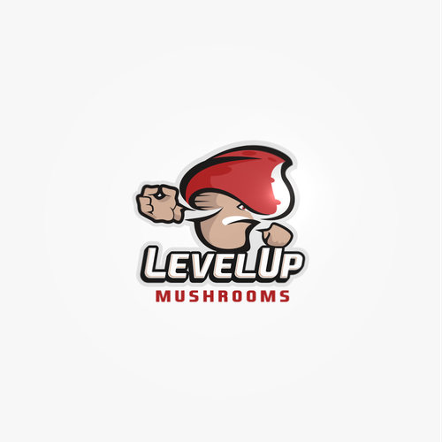 Video game logo with the title 'Level Up mushrooms'