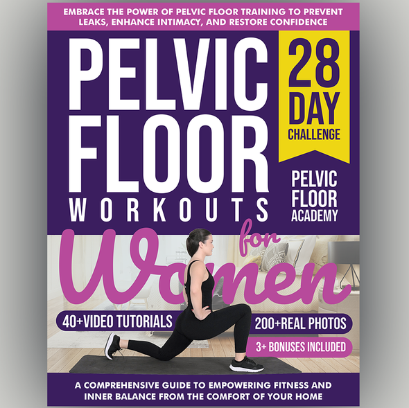 Fitness book cover with the title 'Book Cover - Pelvic Floor Exercises for Women'